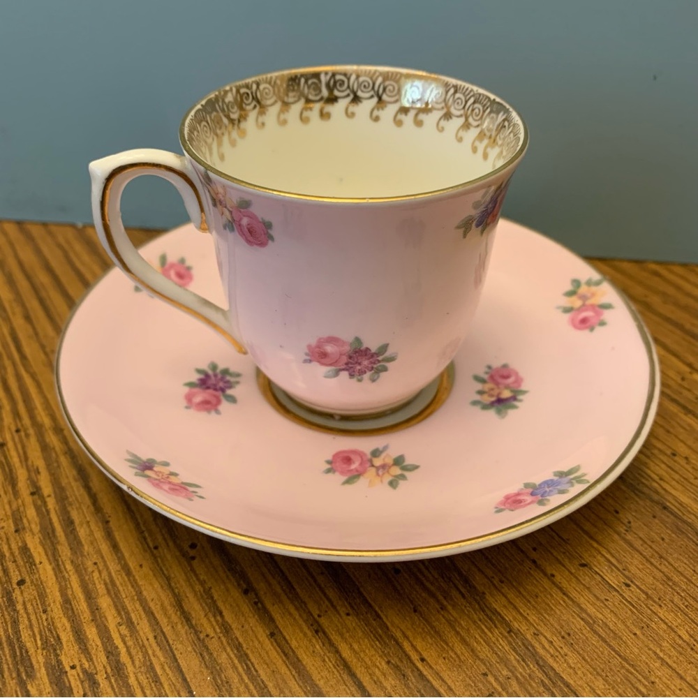 Colclough England China Vintage Floral Pink Teacup and Saucer Set